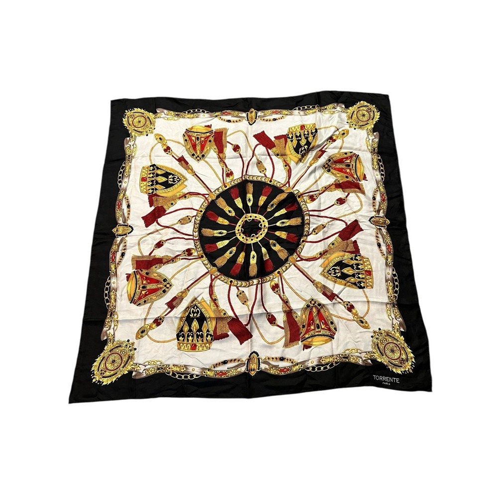 Vintage Torrente Multicolor Gold Tassel‎ Crown Silk Scarf - Picture 4 of 5